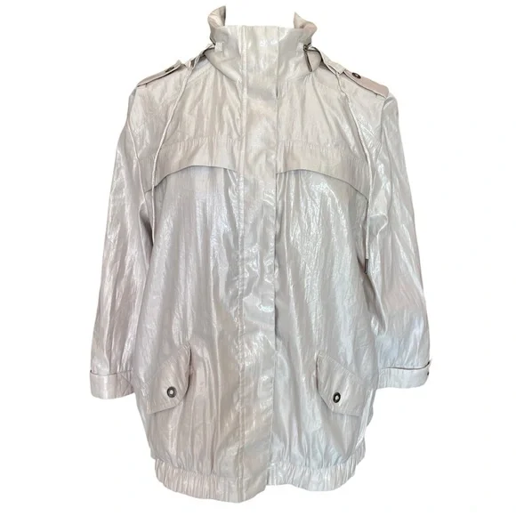 Chico’s Metallic Silver Windbreaker / Waterproof Jacket - Picture 3 of 14